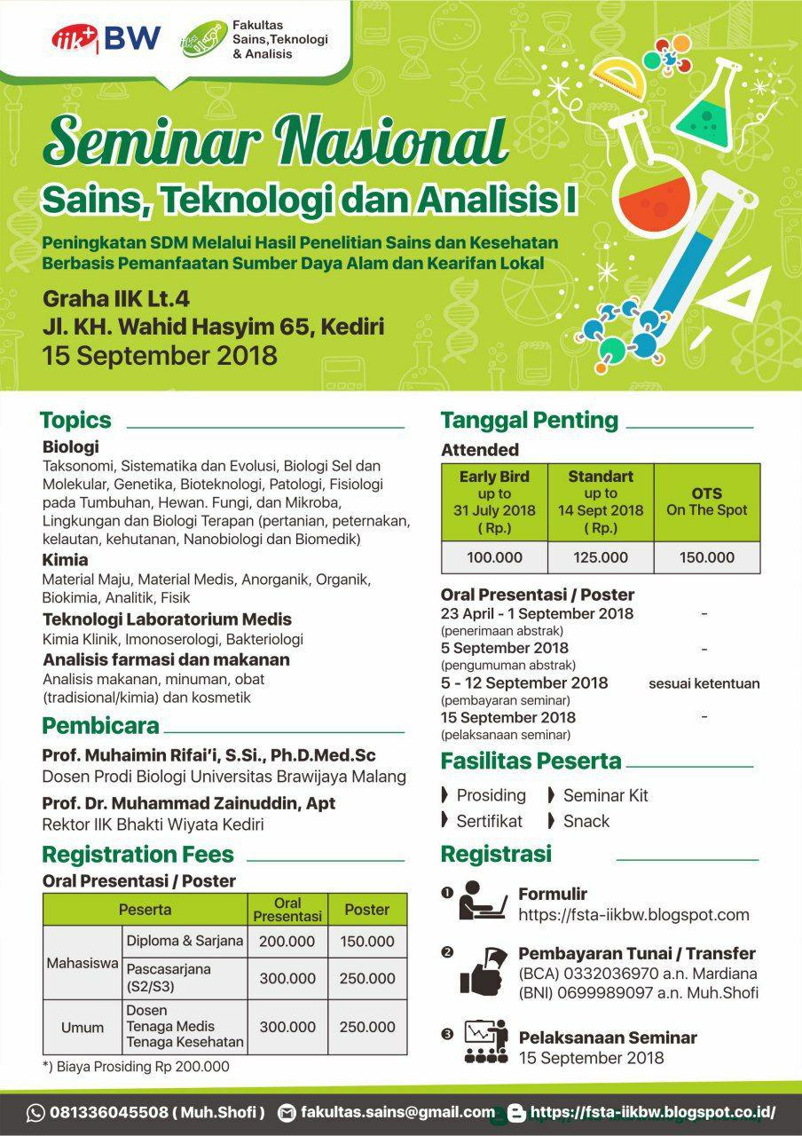SEMINAR NASIONAL SAINS, TEKNOLOGI DAN ANALISIS KE-I 2018
