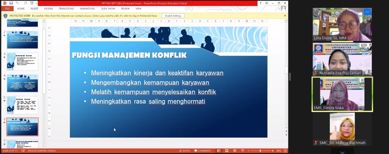 Pengabdian Masyarakat Dosen Universitas Bina Sarana Informatika – Jakarta:
Sosialisasi Manajemen Konflik kepada Karyawan MNC Bank KC Bogor
